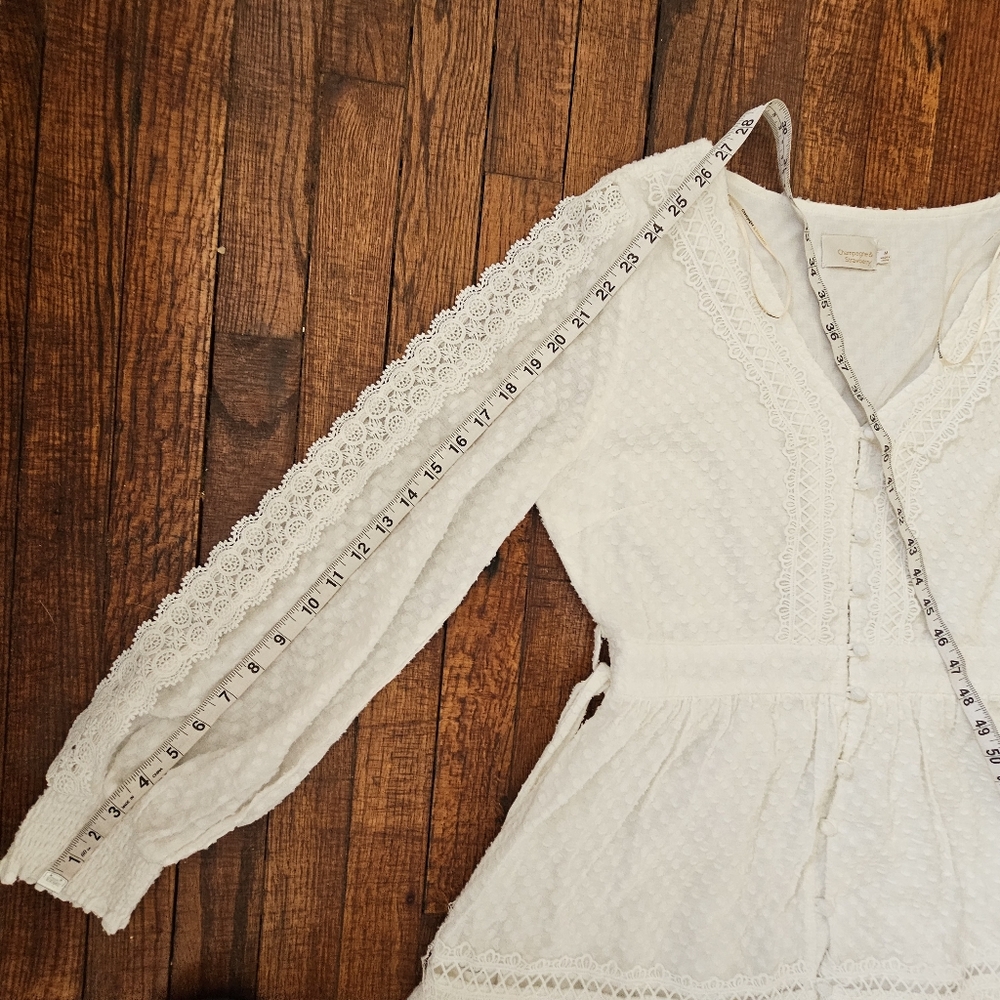Champagne And Strawberries Bohemian Chic Cottagecore White Lace Maxi Dress Sz M - Picture 8 of 14